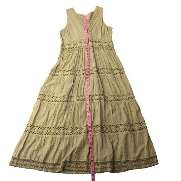 Boho Maxi Dress Green Cotton Crochet Lace Pullover Sundress - Picture 14 of 15